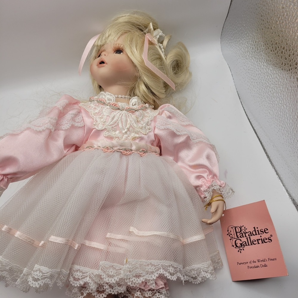 Paradise Galleries Porcelain Ballerina Doll Pink Tutu Blonde Hair Broken Foot